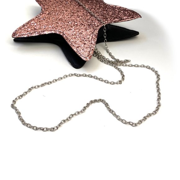 Pink Glitter Star-Shaped Crossbody Bag w/Chain Strap - Girls' Purse - Picture 2 of 3